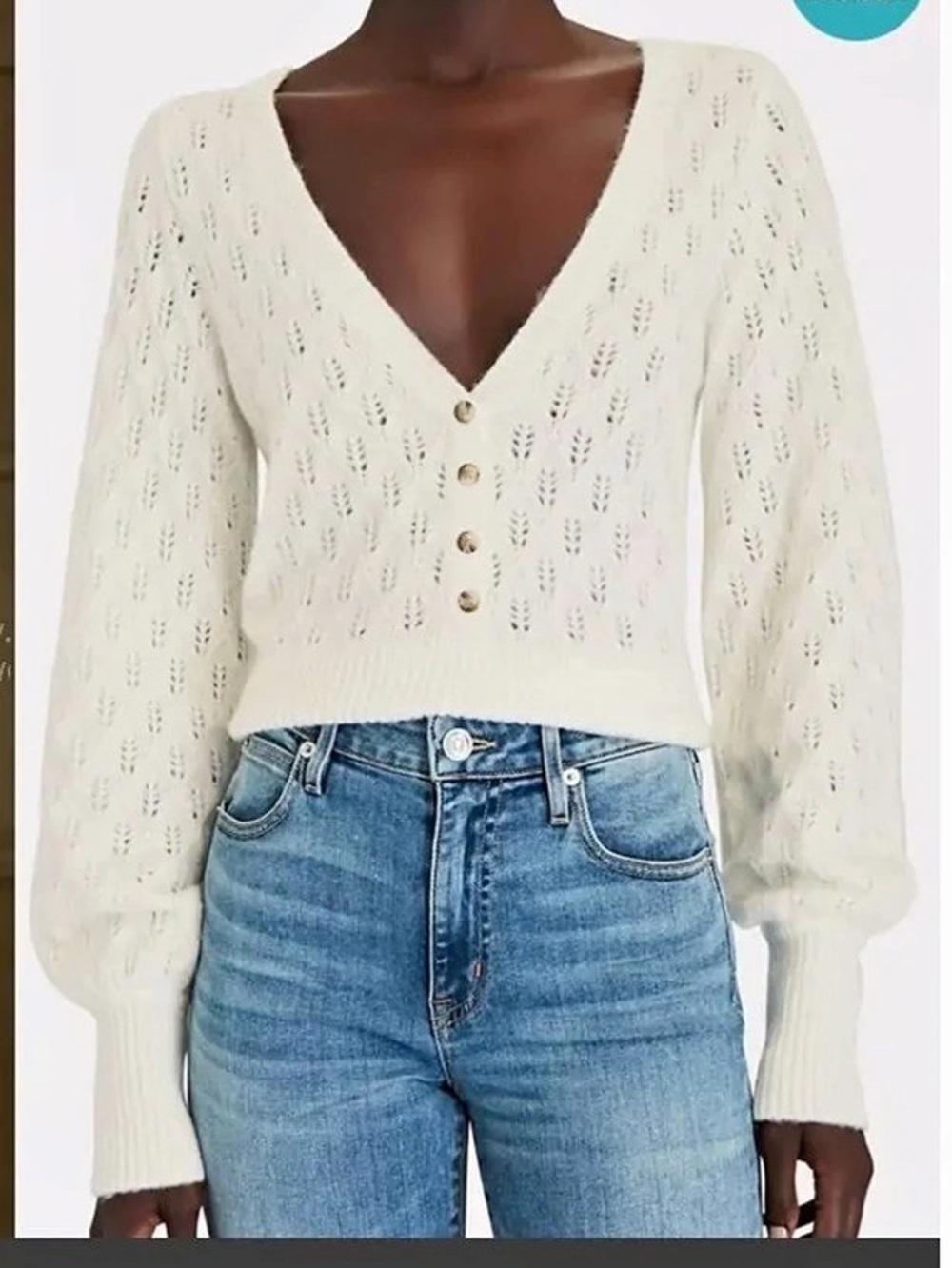 INTERMIX Brea Cropped Pointelle-Knit Cardigan Cream Cardigan Size P